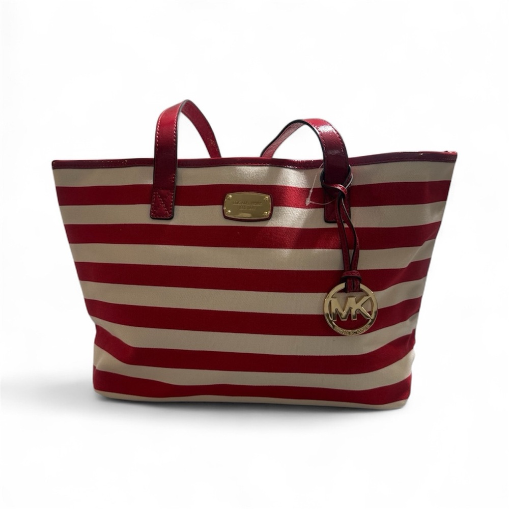 Michael Kors Red and Cream Striped Tote